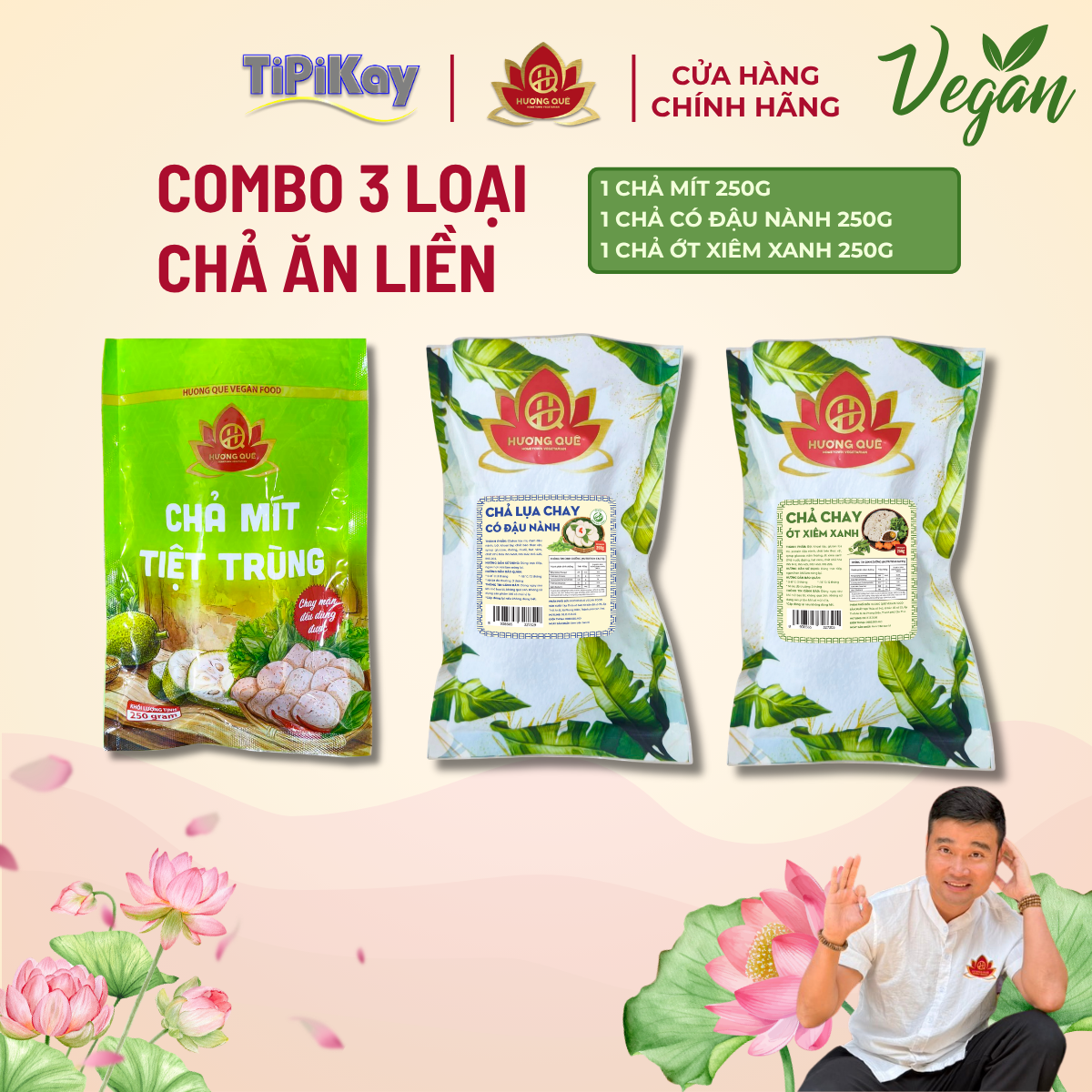 [Combo 3 món] 1 Chả Mít 250g + 1 Chả Lụa Chay Có Đậu Nành 250g + 1 Chả Ớt Xiêm Xanh 250g
