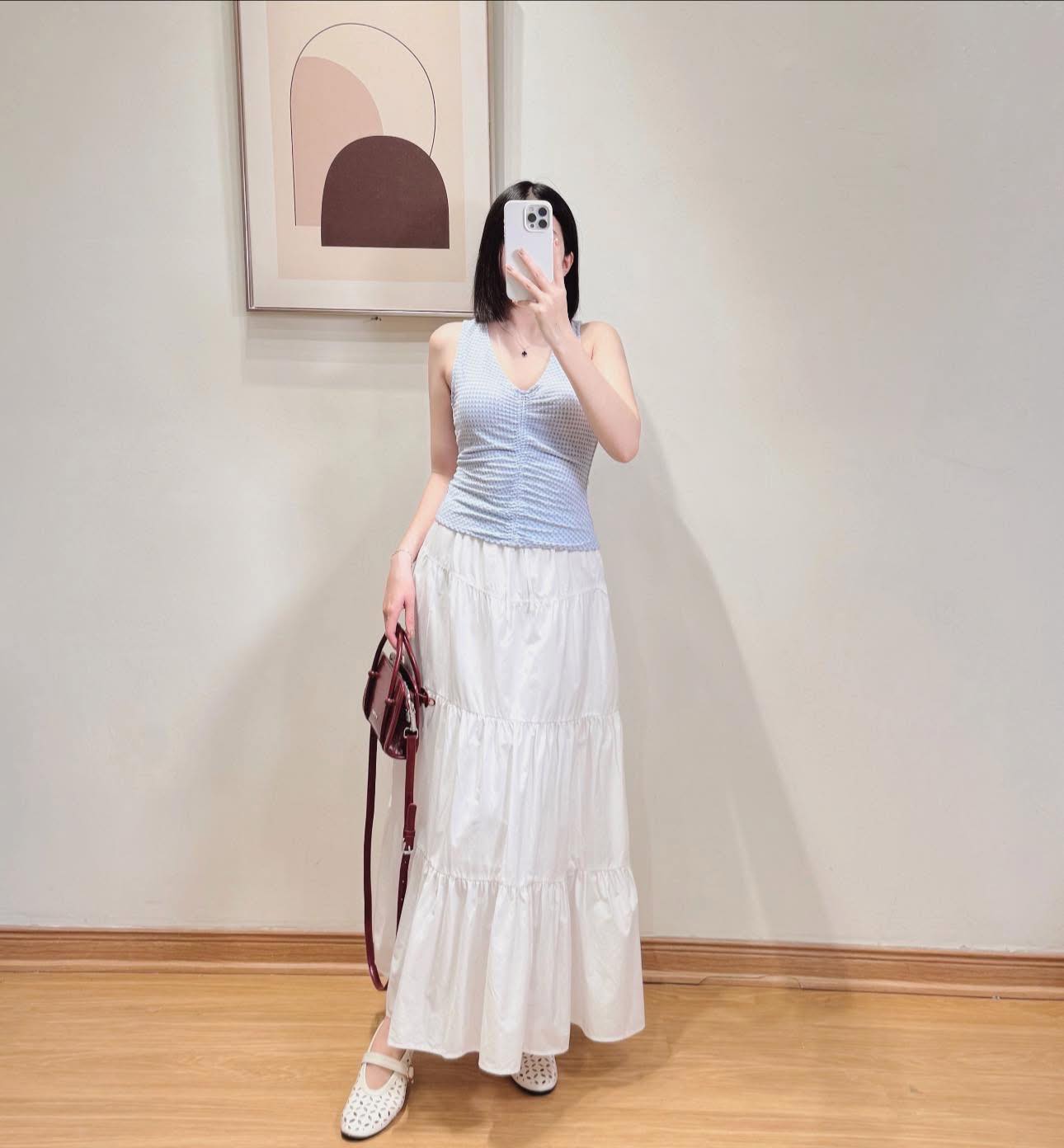 E374 CHÂN VÁY MIDI TRẮNG MIXXO