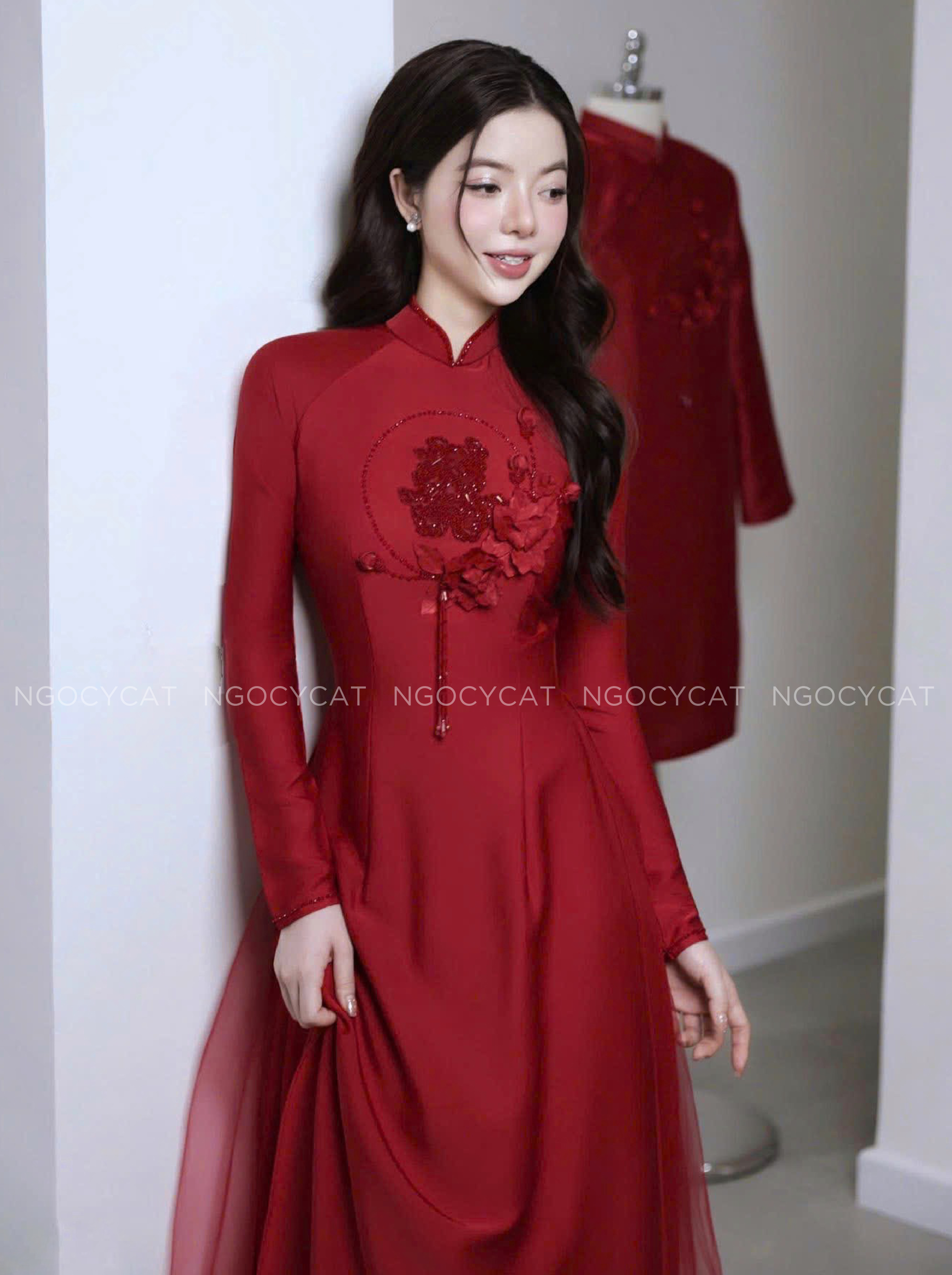 Áo Dài Dâu Rể Đỏ Hỷ Phiến Hoa_thumbnail_2