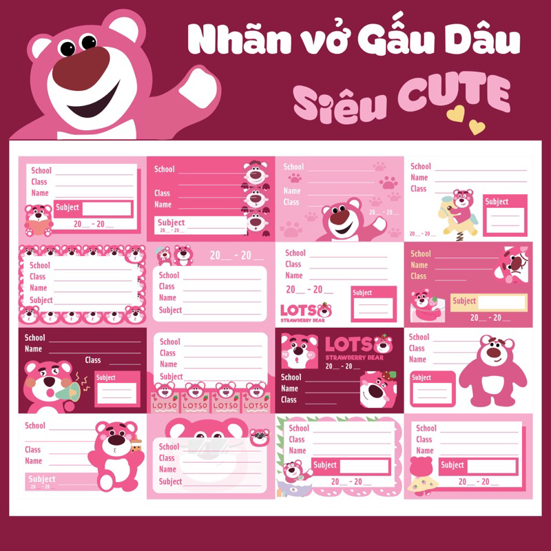 Set 24 nhãn vở TOTORO, DORAEMON, GẤU DÂU LOTSO siêu cute_thumbnail_3