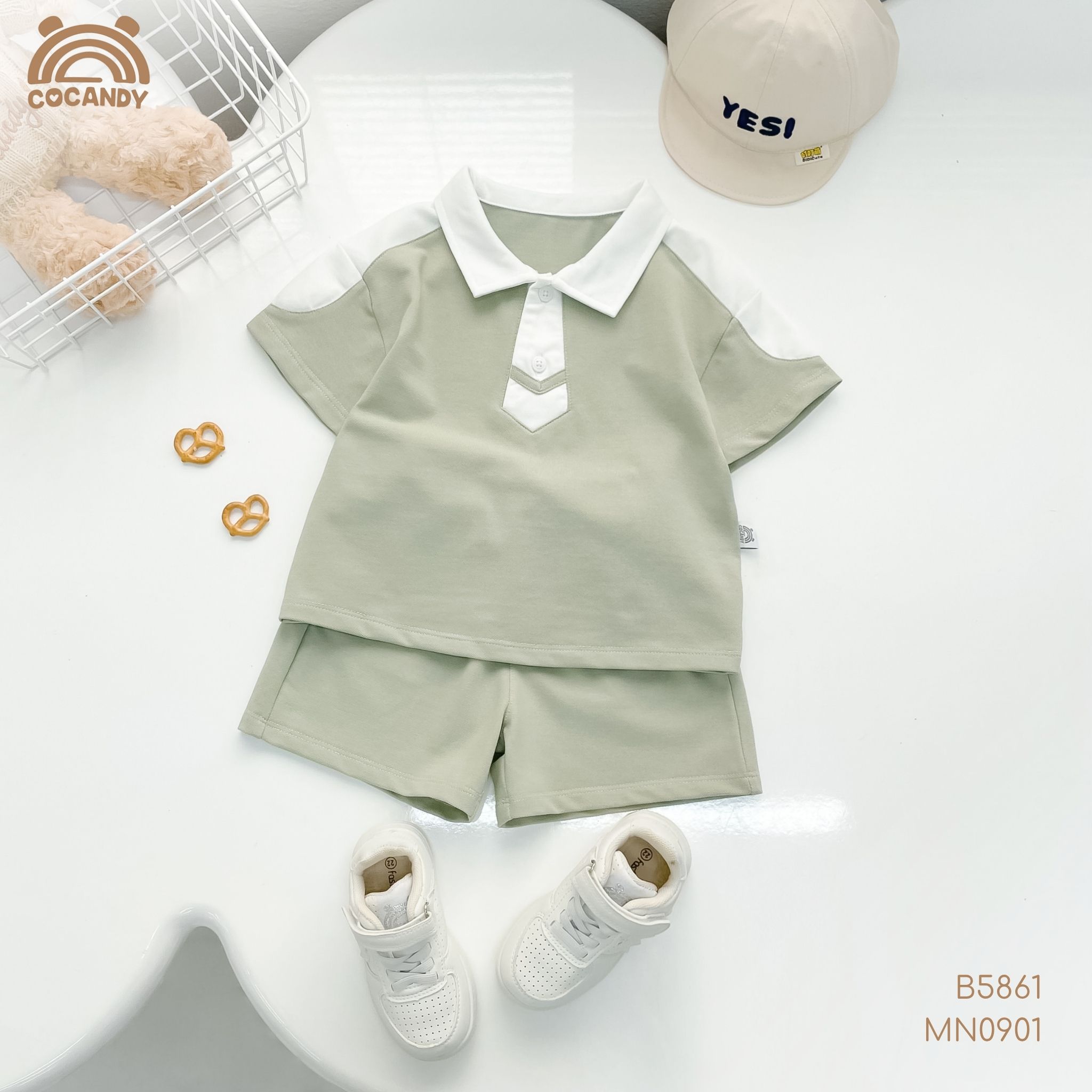 Bộ cộc polo XANH LÁ giả cổ cà vạt_thumbnail_1