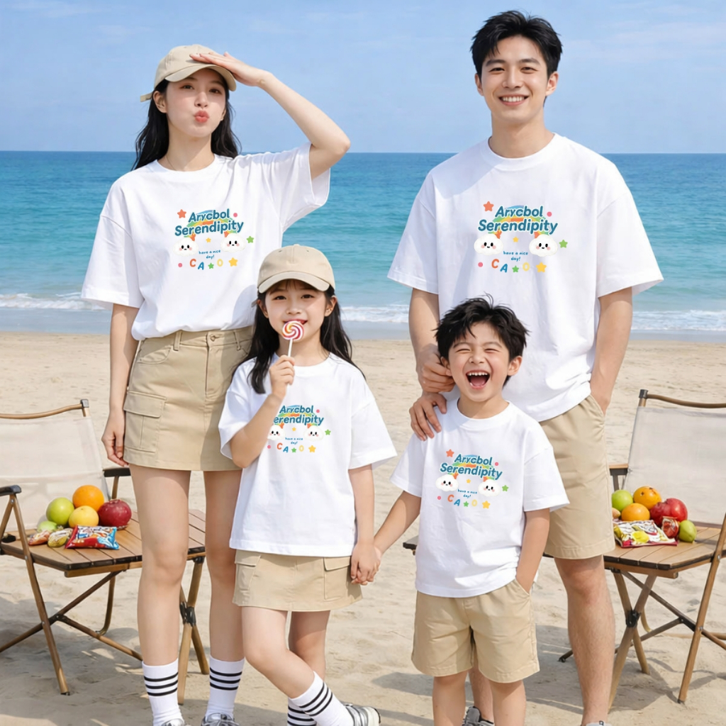 Áo phông gia đình 3,4,5 người hình cầu vồng và hai đám mây 