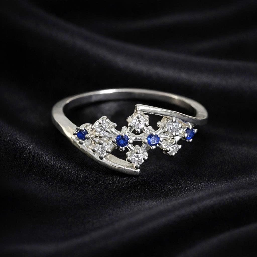 Nhẫn bạc xi bạch kim hình thoi đá trắng xanh size 6_thumbnail_3