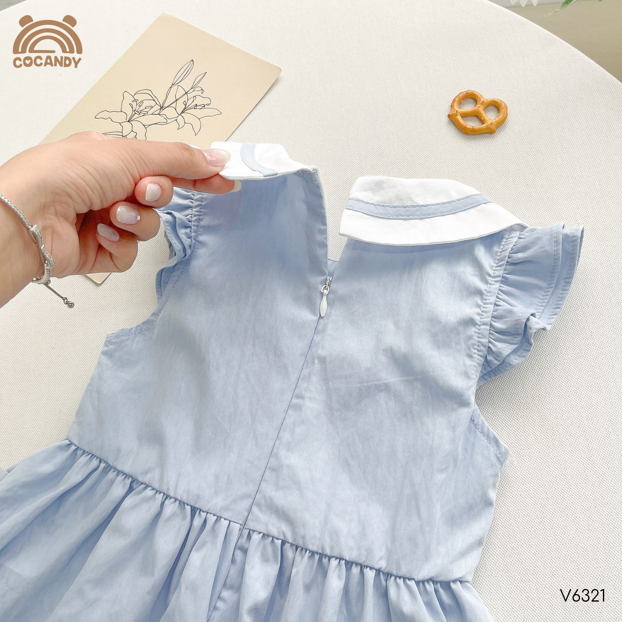 Váy cộc thô XANH DƯƠNG nơ ngực cổ kiểu_thumbnail_1