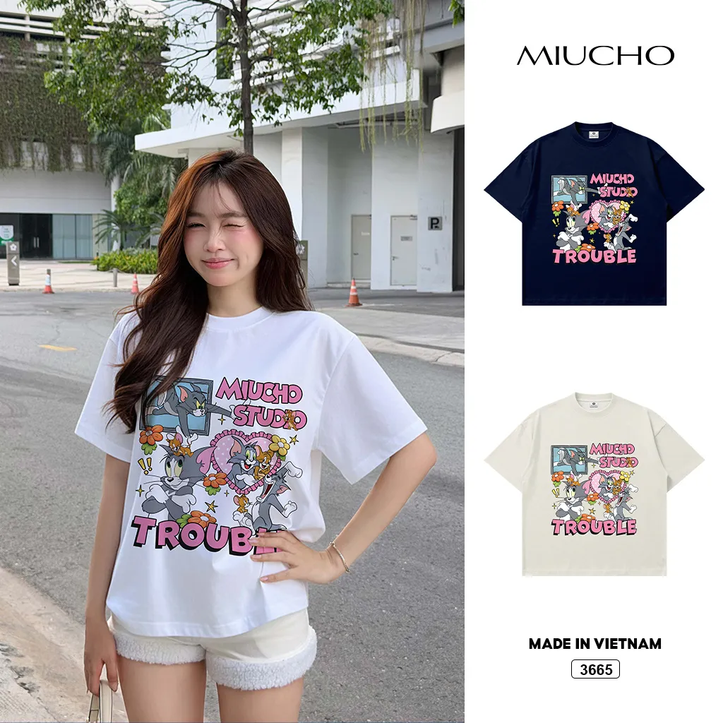 Áo thun nữ form boxy hoạt hình Mèo chuột Miucho 3665