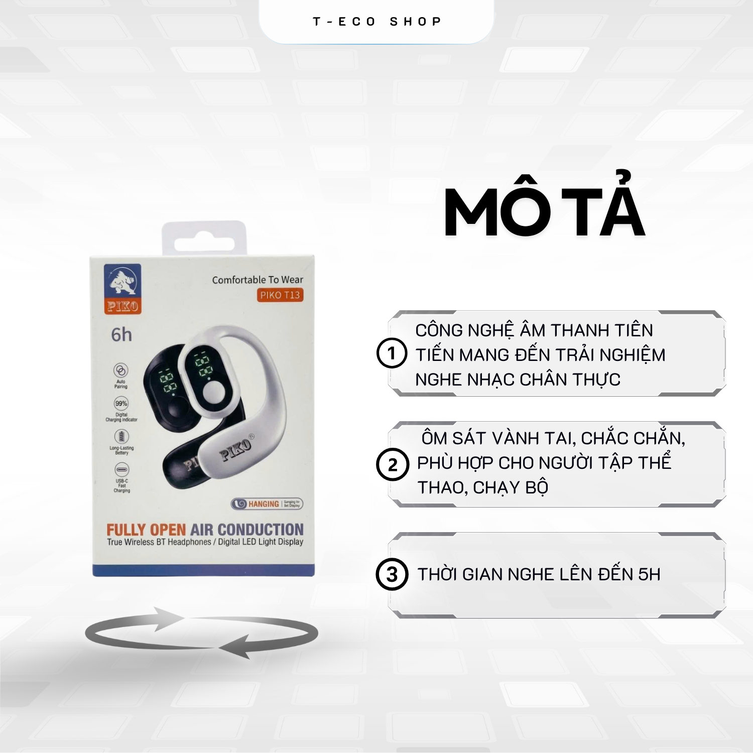 T-ECO SHOP | Tai Nghe Bluetooth Không Dây PIKO T13, Kết Nối Ổn Định, Thiết Kế Nhỏ Gọn._thumbnail_3