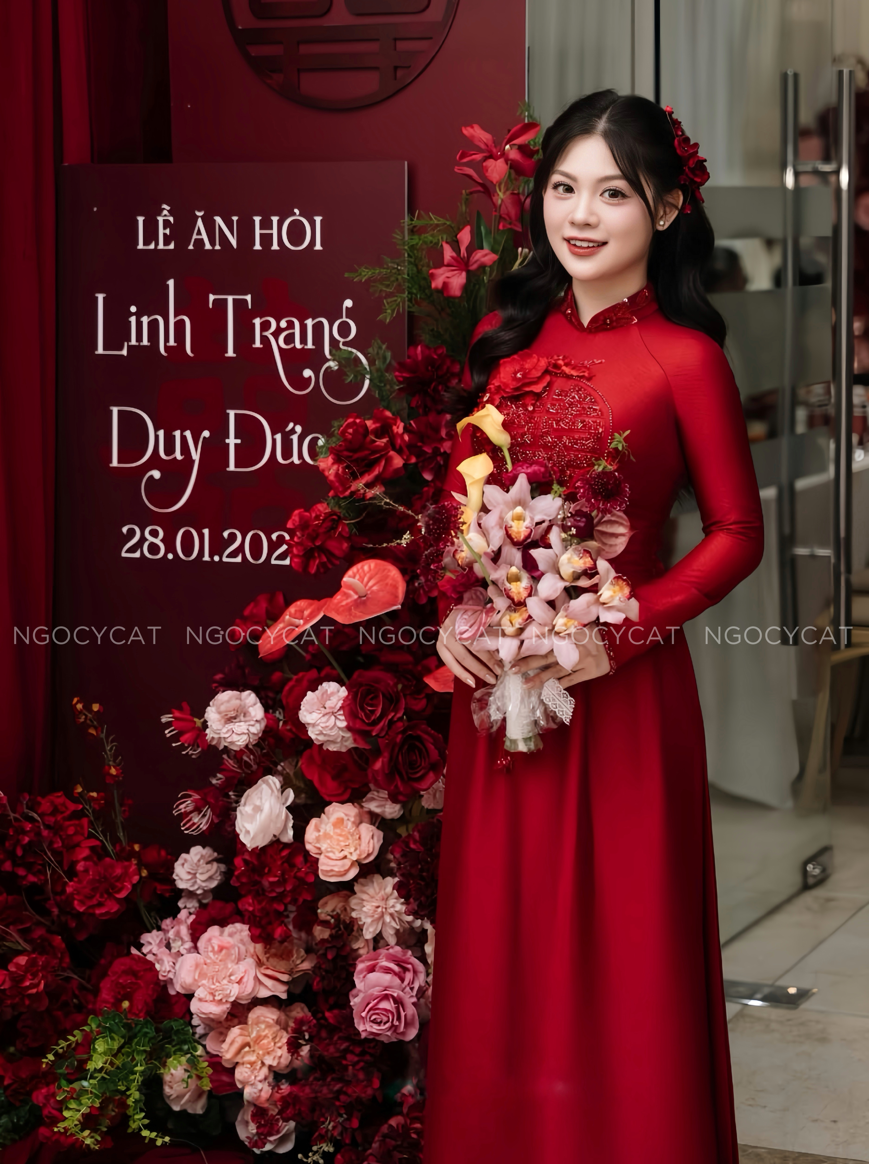 Áo Dài Dâu Rể Đỏ Hỷ Hoa Ngọc