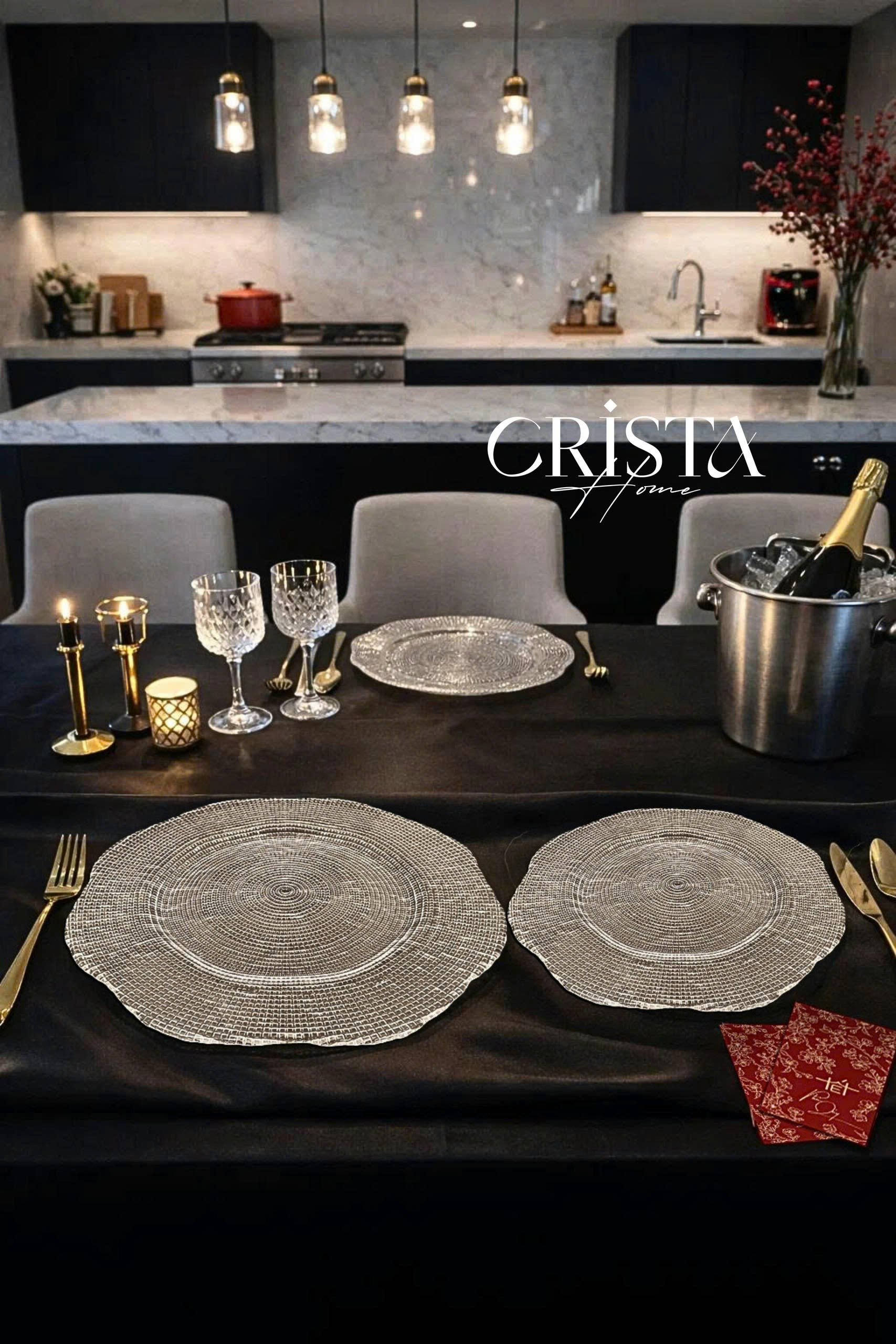 Bộ 2 đĩa thủy tinh CRISTA HOME Tròn hoa đào 34 + 30 cm, 60225_thumbnail_1
