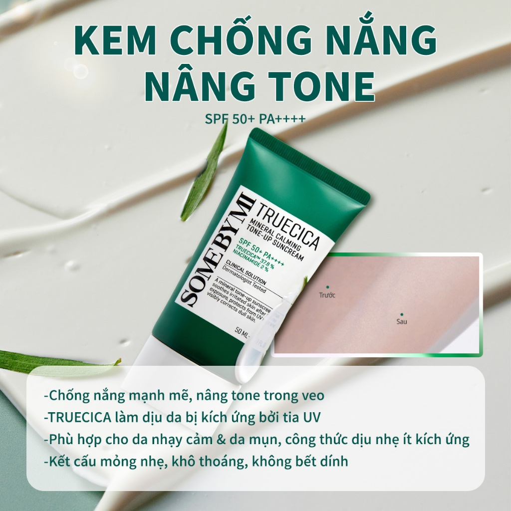 [SOME BY MI] Kem chống nắng nâng tone rau má Some By Mi Truecica Mineral Calming Tone-up SPF50+ PA++++ 50ml
