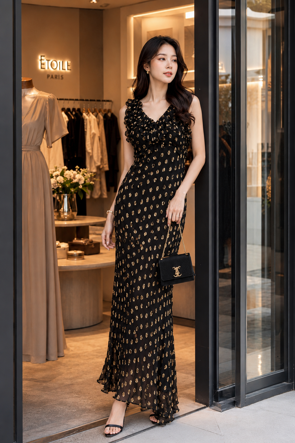 MV086 -  Đầm Đen Ánh Kim Kiêu Sa