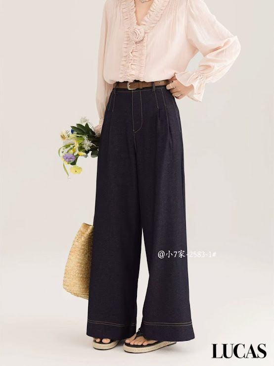 Quần kaki jeans ống suông trần chỉ nổi xếp 2 ly 2 bên trần chỉ gấu bản lớn 2583 SEVEN 7_thumbnail_3