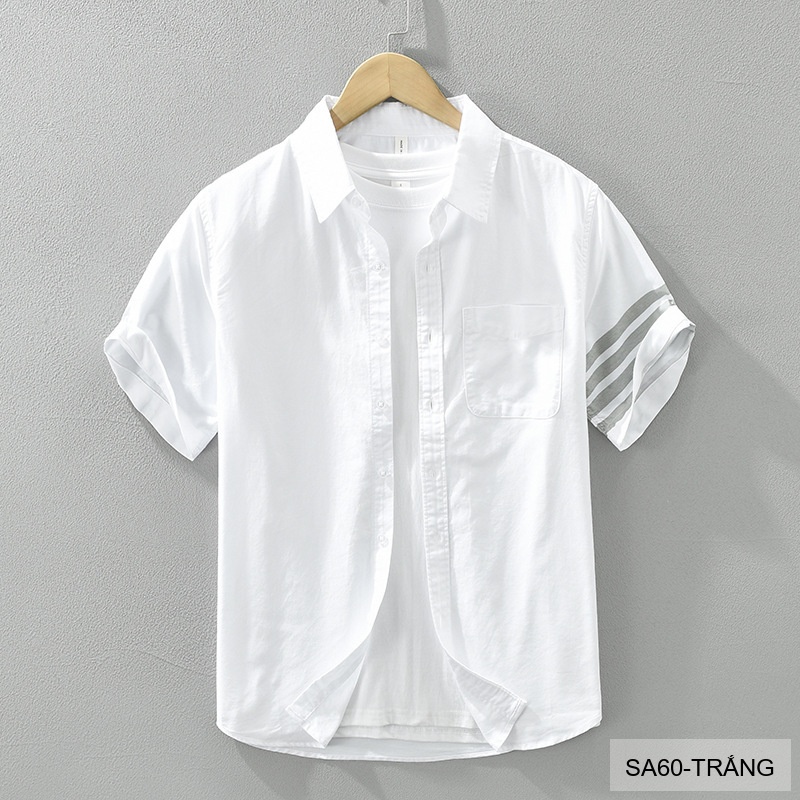 SA60 - Áo Sơ Mi Nam Tay Ngắn Phong Cách Nhật Bản Chất Cotton Thoáng Mát Đa Dụng
