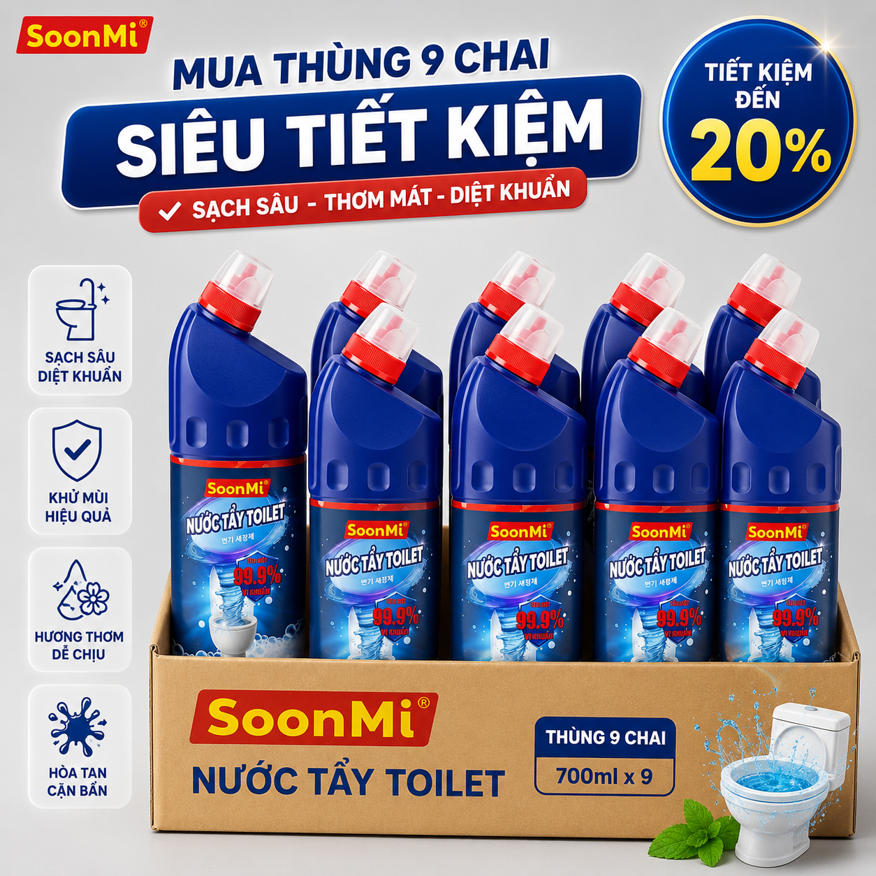 1 Thùng 9 Chai Nước Tẩy Toilet SoonMi 880ml