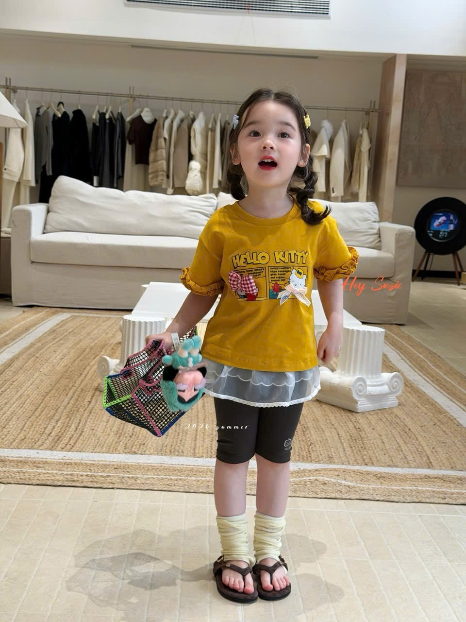 HS15 - Quần legging đùi ghi đậm cạp liền voan hãng Hey Susie