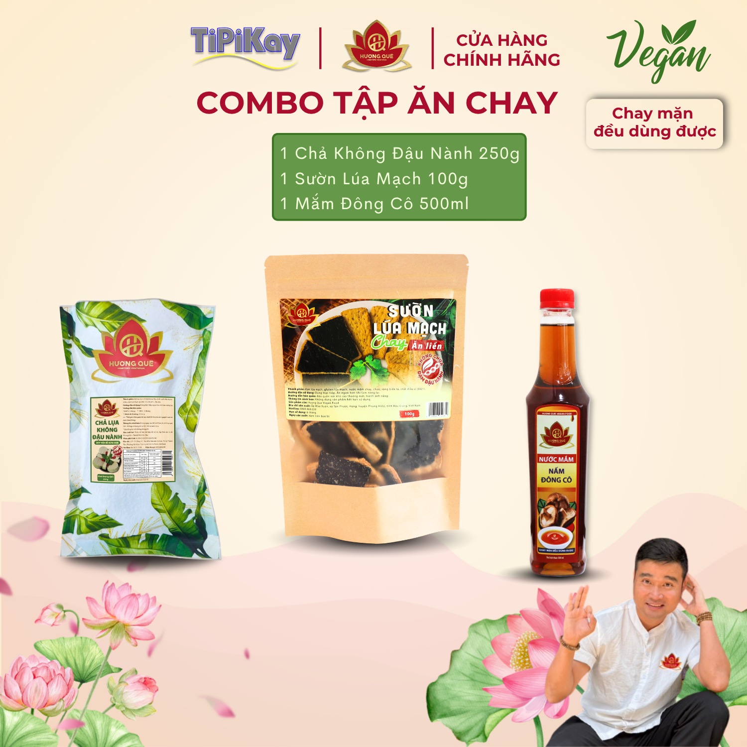 [Combo 3 Món] 1 Sườn Lúa Mạch Chay 100g + 1 Chả Không Đậu Nành 250g + 1 Nước Mắm Đông Cô 500ml CBTP-SLMCKDDC