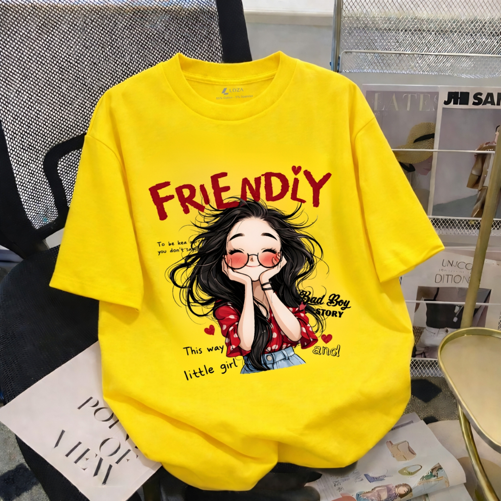 Áo phông nữ dáng rộng NA03 nhiều màu in hình cô gái chất liệu thun cotton co giãn 4 chiều Loza RT8540_thumbnail_0