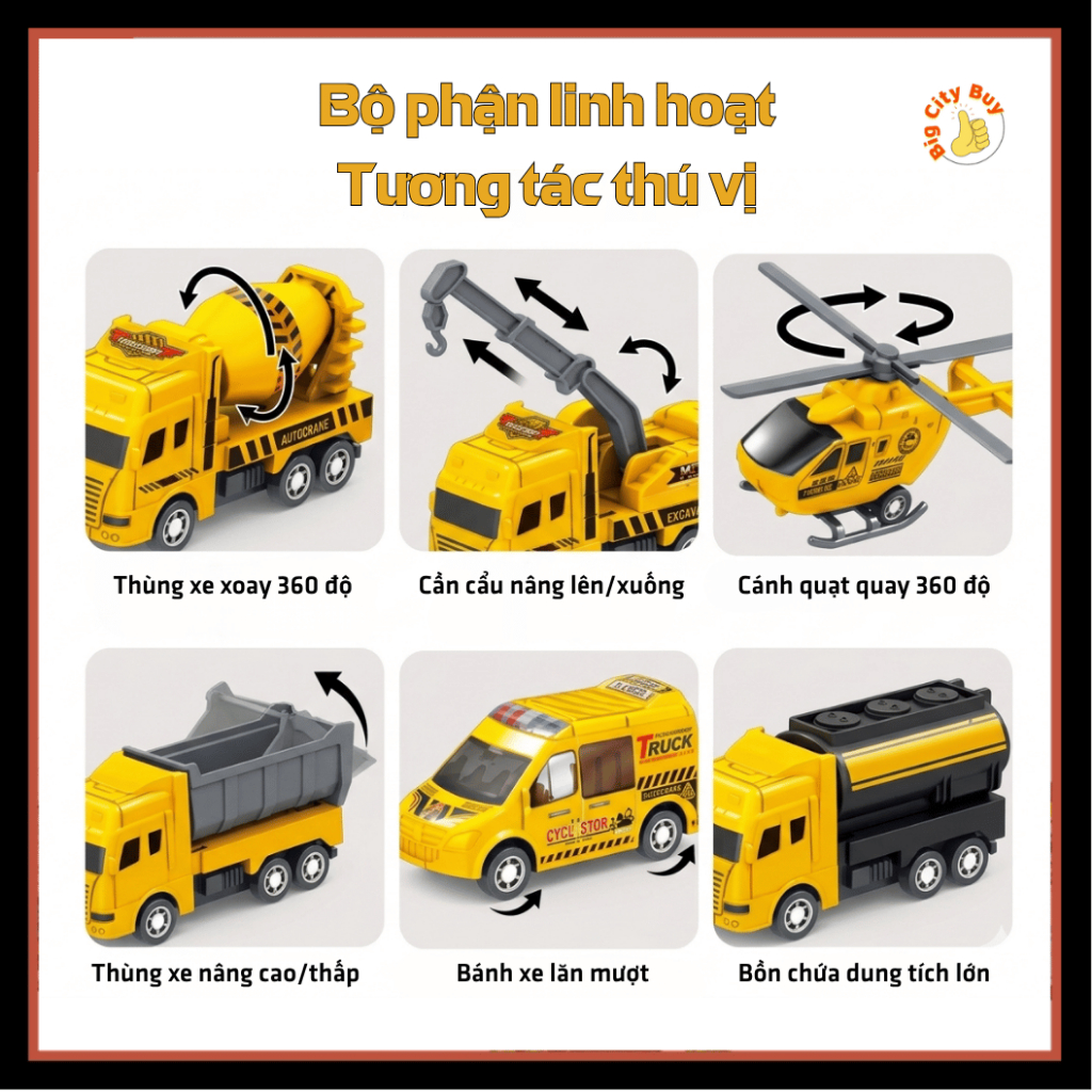 Set 6 Xe Mô Hình Công Trình – Đủ Bộ Công Trường Thu Nhỏ  Đồ Chơi Xây Dựng Cho Bé Bigcitybuy 327S6XCT