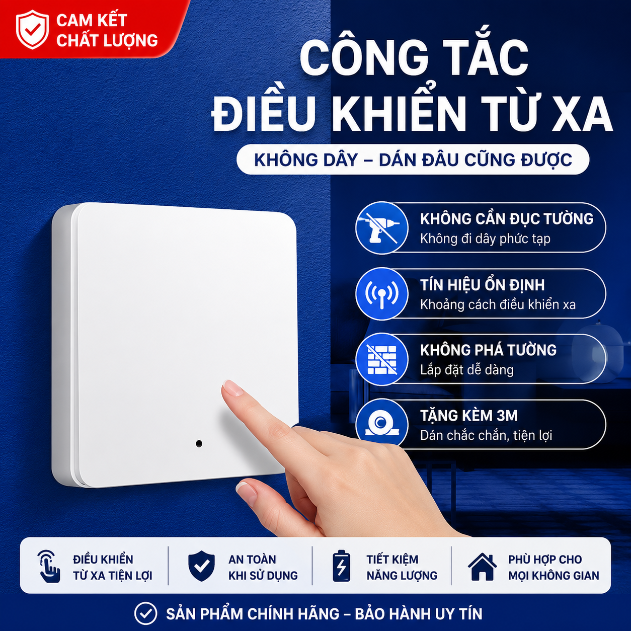CÔNG TẮC ĐẢO CHIỀU KHÔNG DÂY ĐIỀU KHIỂN TỪ XA (KHÔNG CẦN ĐI DÂY)