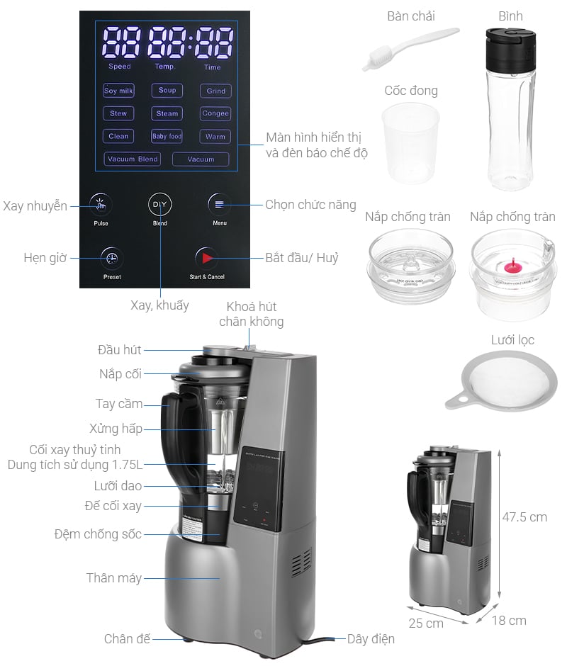 Máy làm sữa hạt và Xay Chân Không Mishio MK307 800W 1.75L_thumbnail_3