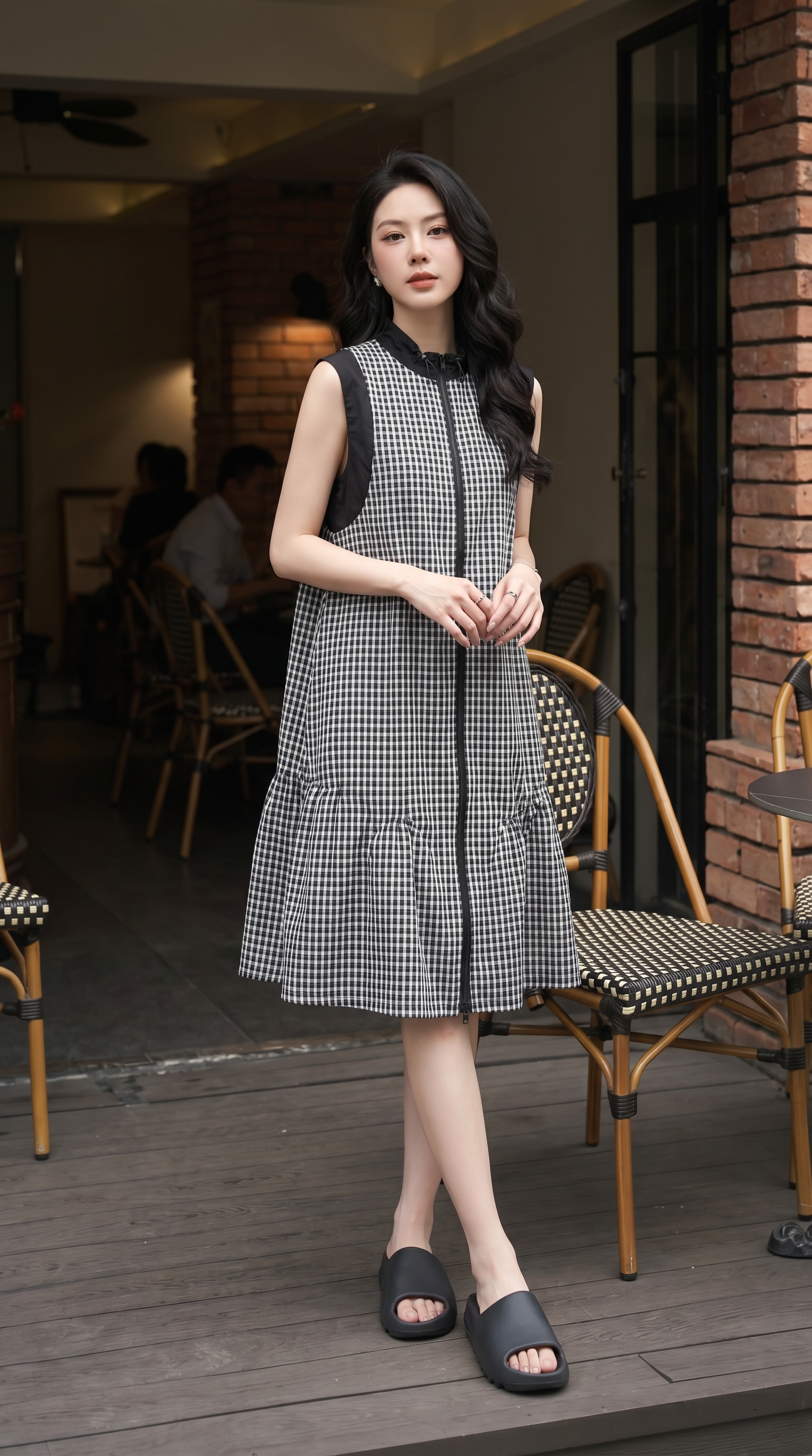 Đầm Caro Đen Trắng-MV080