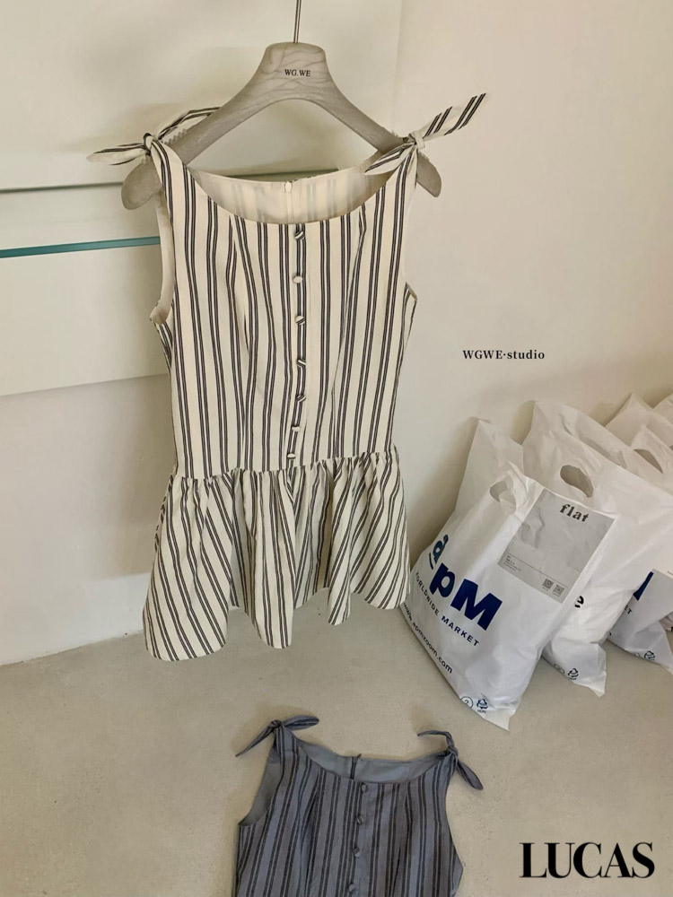 Váy thô dọc cúc bọc buộc nơ vai chân xòe hạ eo_thumbnail_5