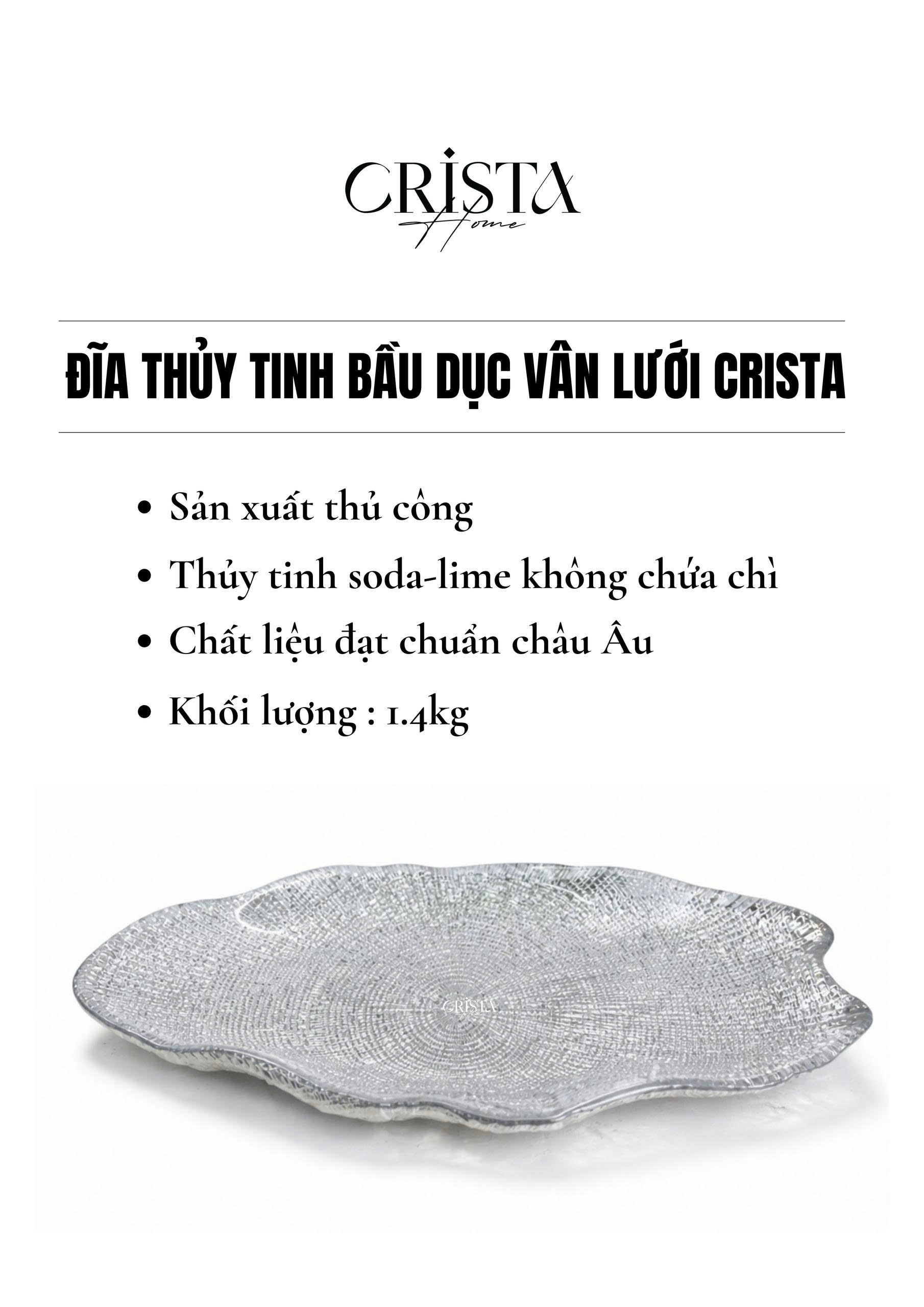 Đĩa bầu dục thủy tinh CRISTA HOME Vân lưới 43 cm, 60226_thumbnail_5
