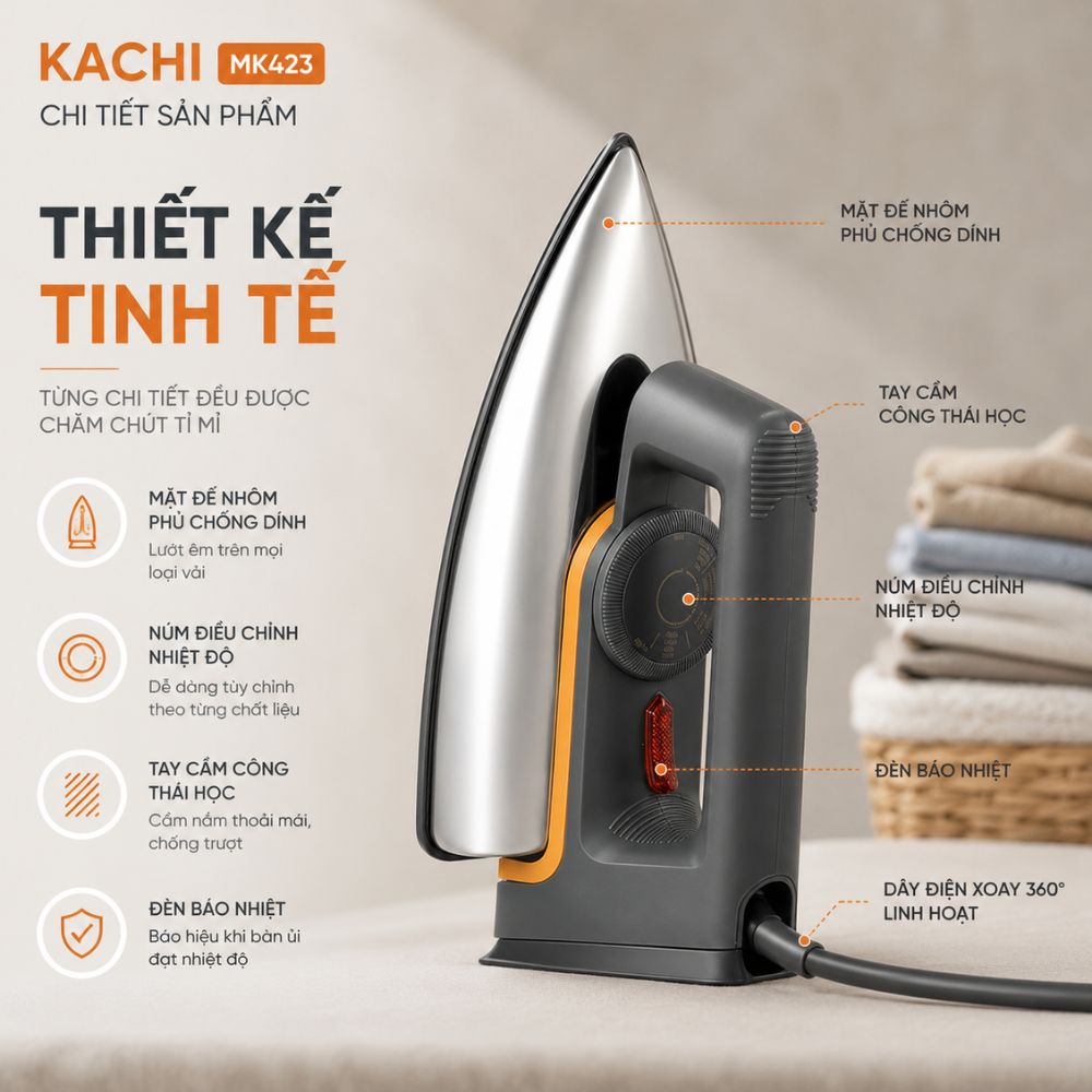 Bàn ủi khô Kachi MK423 1000W - Là phẳng mọi nếp nhăn, an toàn cho mọi loại vải_thumbnail_4
