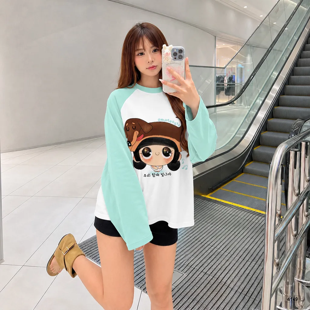 Áo thun tay dài nữ form boxy phối tay bé đội mũ cún phong cách Hàn Quốc Miucho 4149_thumbnail_3