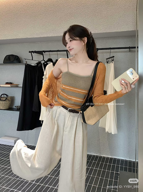 Lucas - Set áo 2 dây kẻ ngang + áo cardigan + quần đũi suông 2302_thumbnail_4
