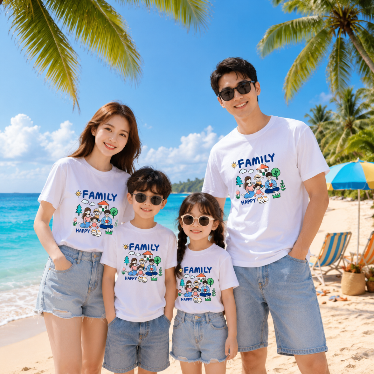 Áo phông gia đình du lịch hình  " Happy Family" -  Loza GD8648 GD8648