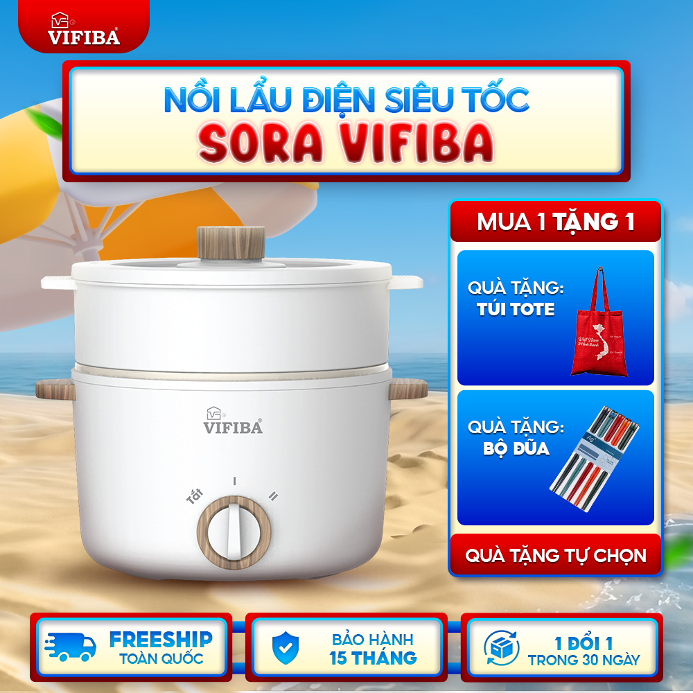 Nồi Lẩu Điện Sora Vifiba - Kèm khay hấp