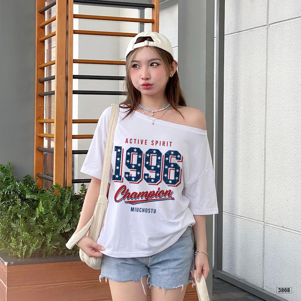 Áo thun nữ lệch vai form rộng chất thoáng mát Miucho 3868_thumbnail_3