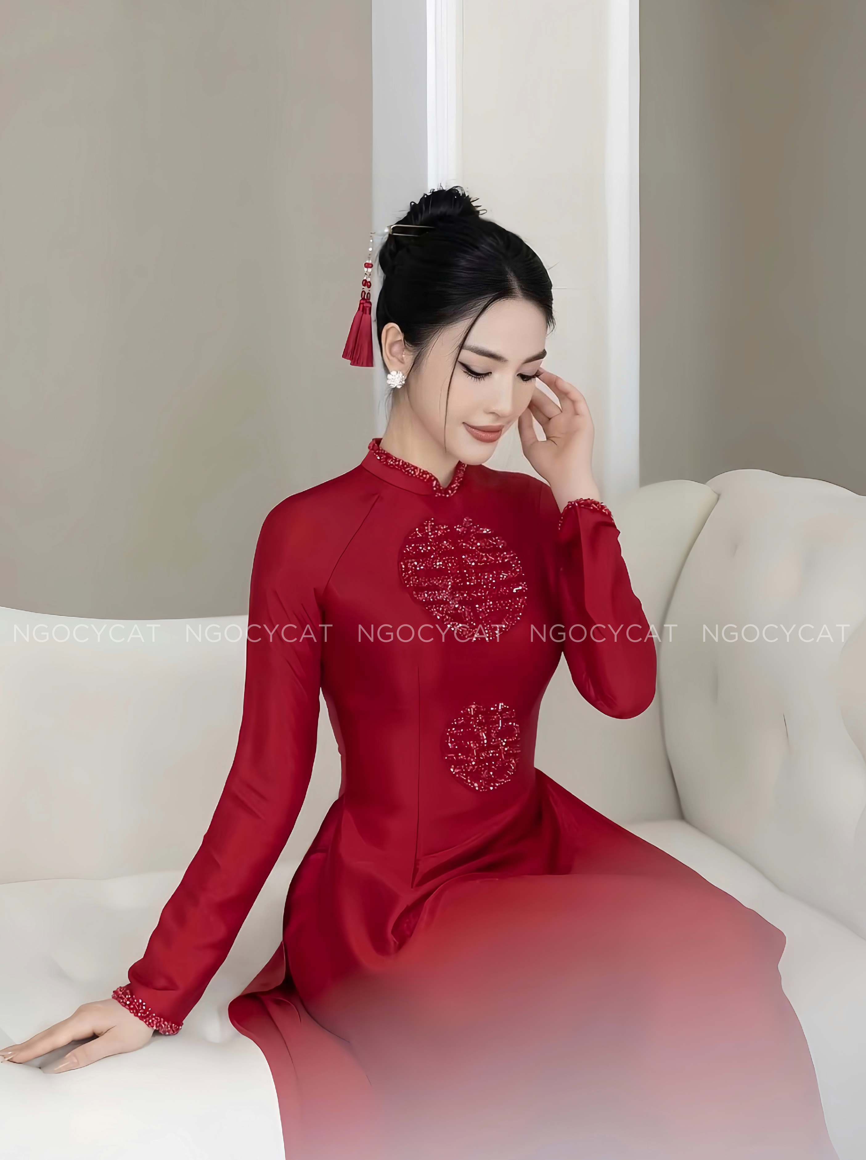 Áo Dài Dâu Rể Đỏ Song Hỷ Tròn_thumbnail_1