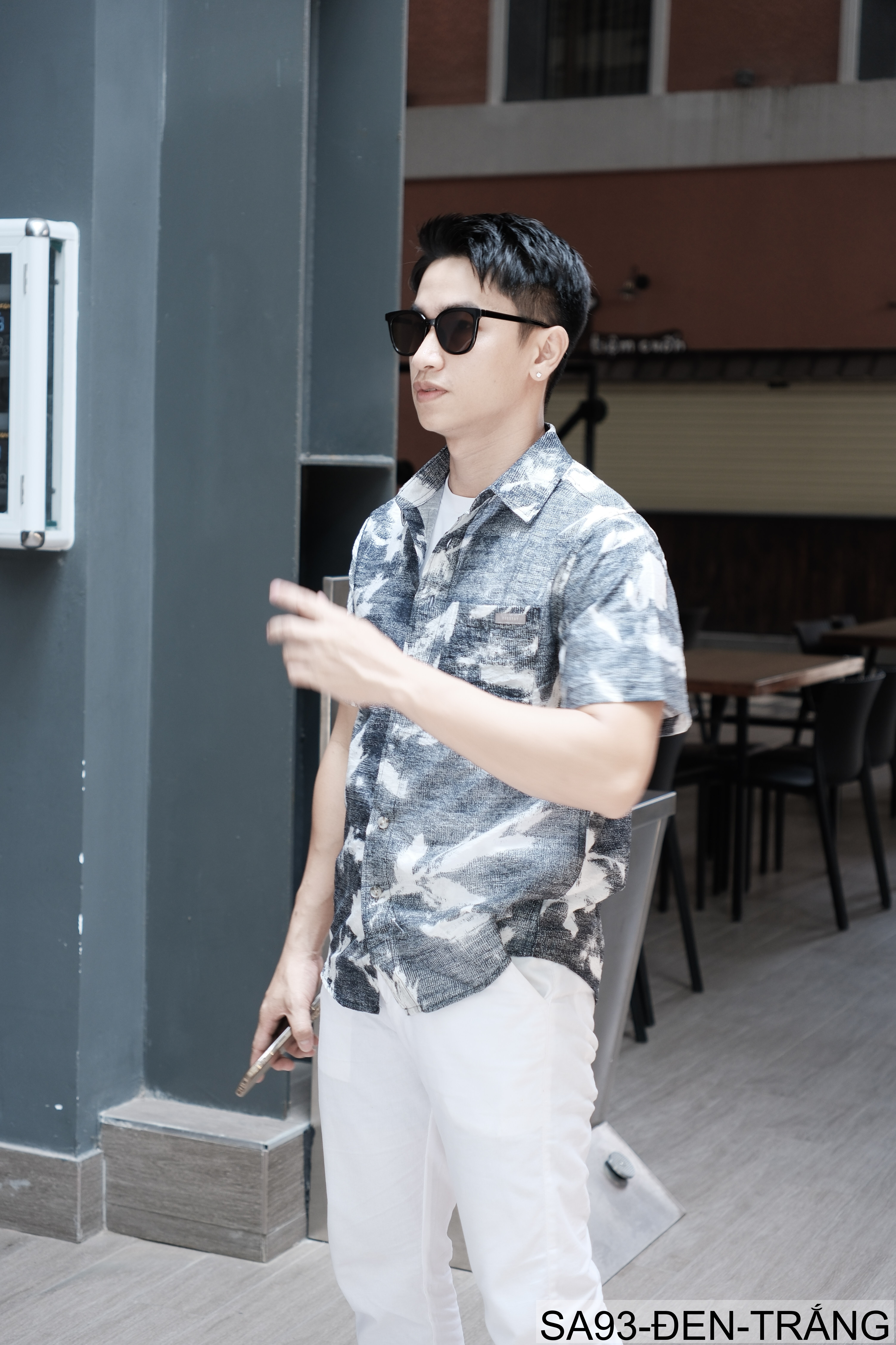 SA93 - Áo sơ mi nam ngắn tay họa tiết retro Nhật Bản, dáng rộng thoải mái, phong cách văn học, chất liệu lyocell mềm mát