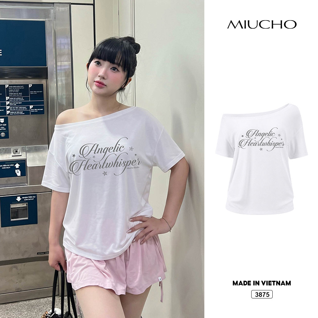 Áo thun nữ lệch vai form rộng street style Miucho 3875