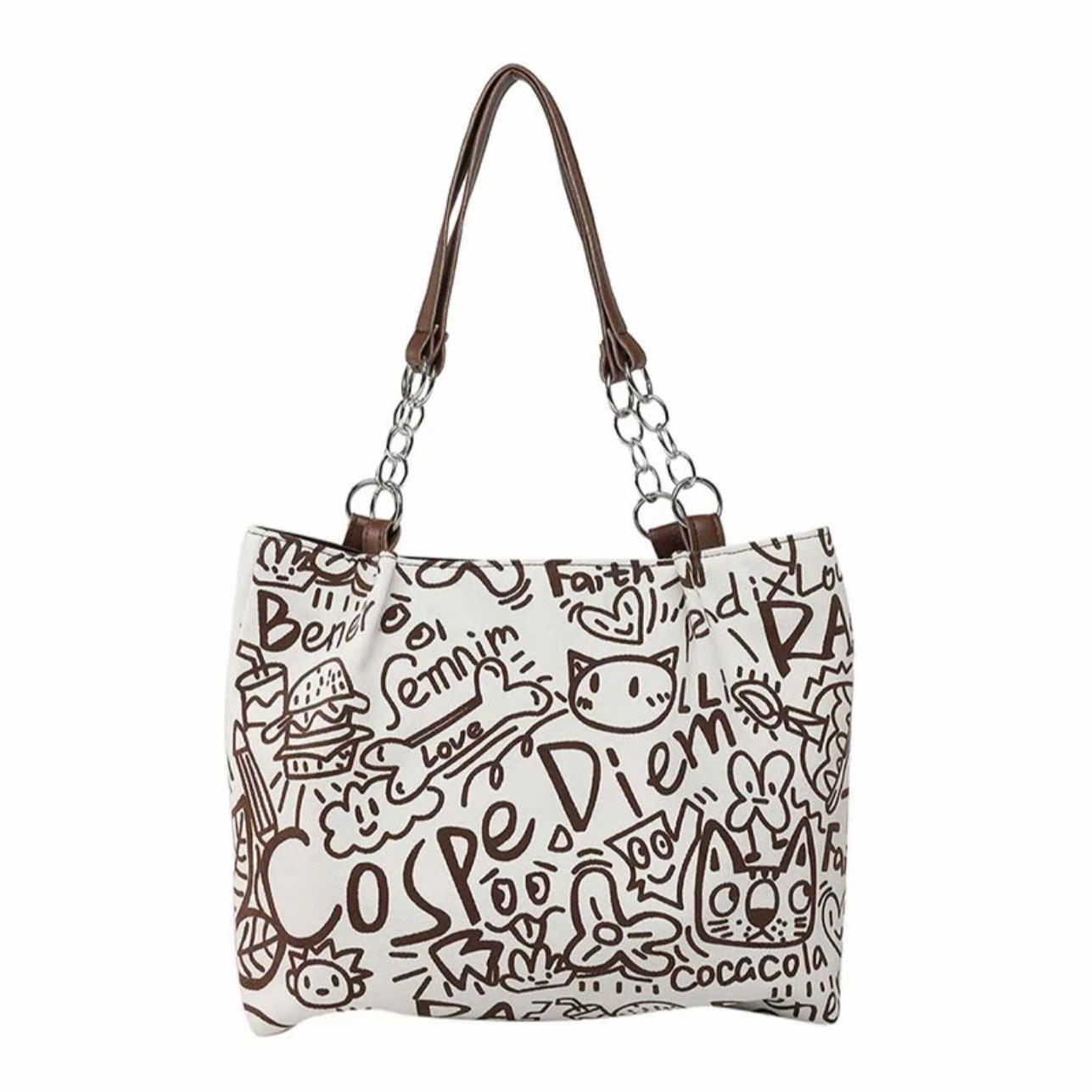 Túi Tote Nữ Cunbag Họa Tiết Graffiti Kèm Gấu Bông Cute Túi Đeo Vai Phong Cách Hàn Quốc Ulzzang Thời Trang Đi Học Đi Chơi Siêu Xinh CUN004_thumbnail_1