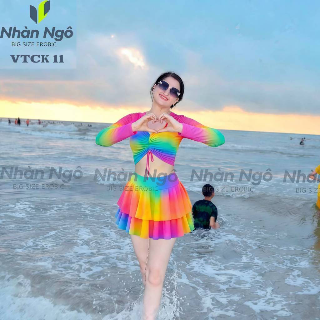 Đồ Bơi Nữ Trung Niên Tay Dài Váy Tầng Che Bụng Kín Đáo VTCK_thumbnail_5