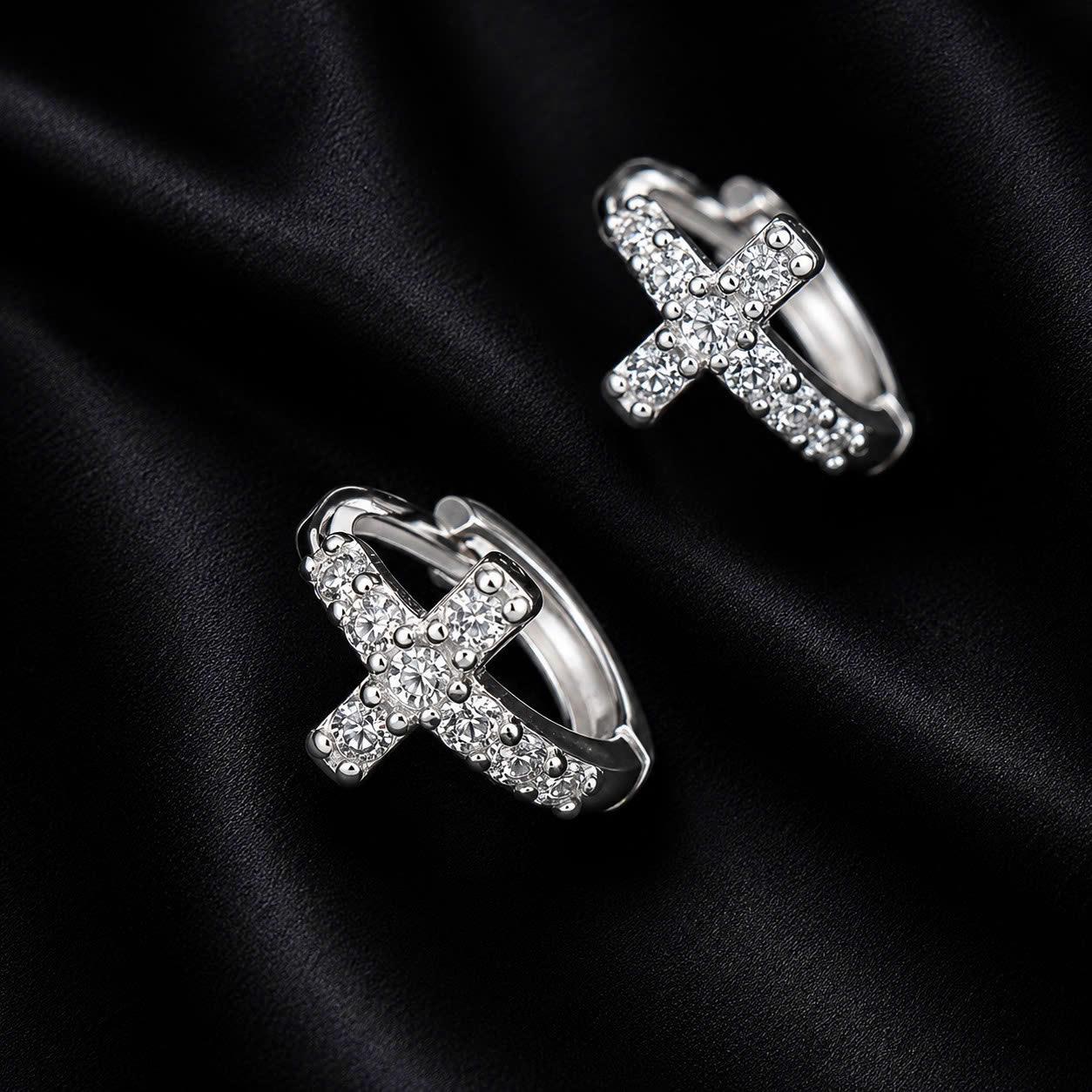 Khuyên vòng bạc xi kim chữ thập đá trắng 6mm