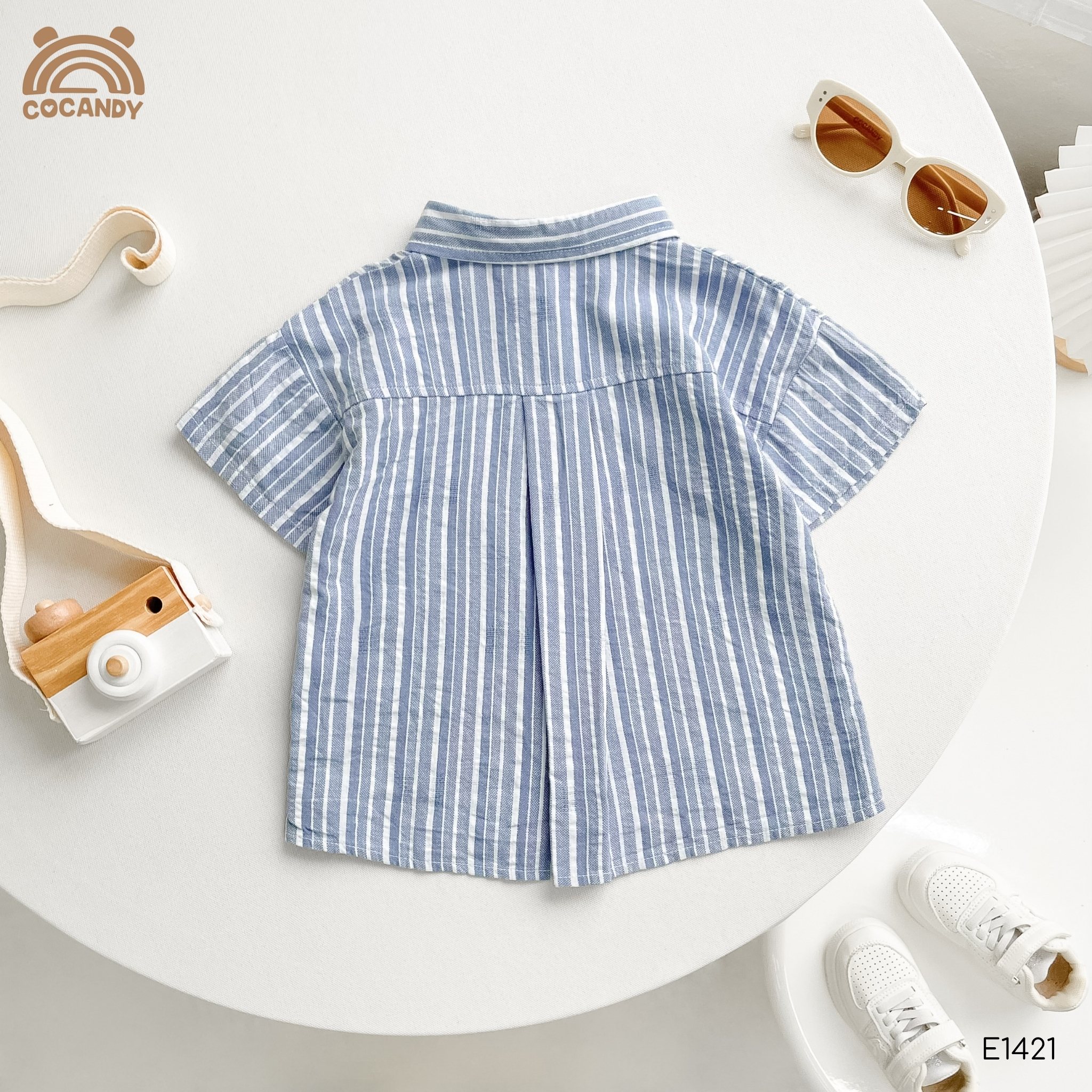 Áo cộc sơ mi kẻ XANH túi ốp phối trắng_thumbnail_3