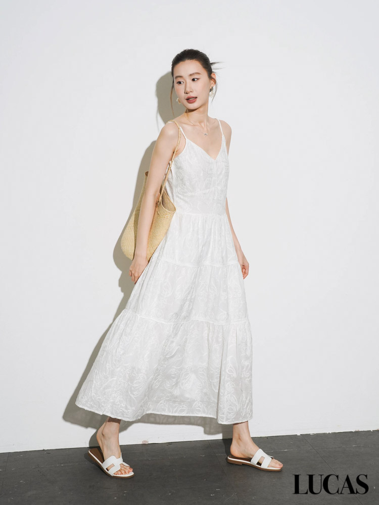 Váy 2 dây maxi ren chân xòe AM