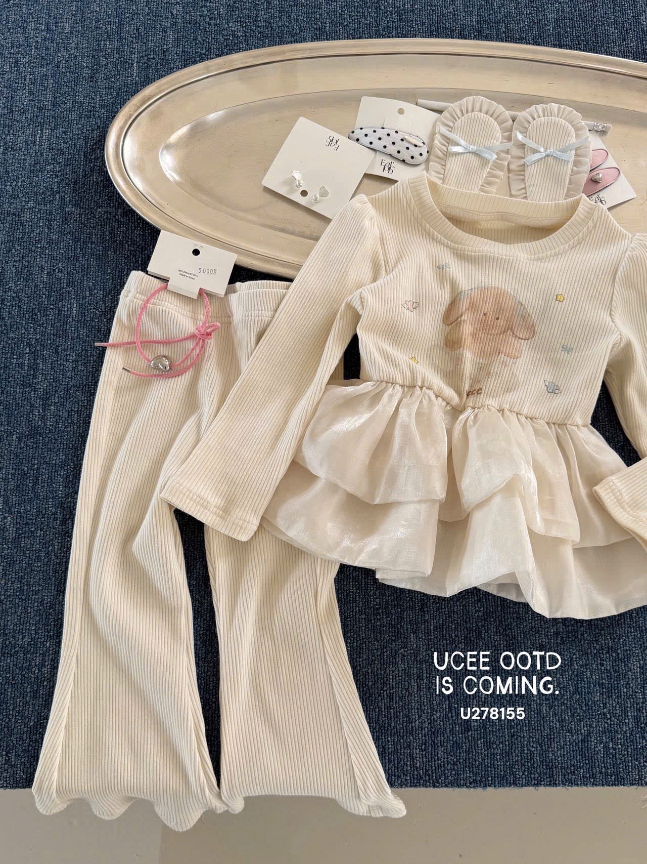 UC51 - Set nỉ thun tăm áo tai thỏ kèm quần loe UCEE 278155_thumbnail_0
