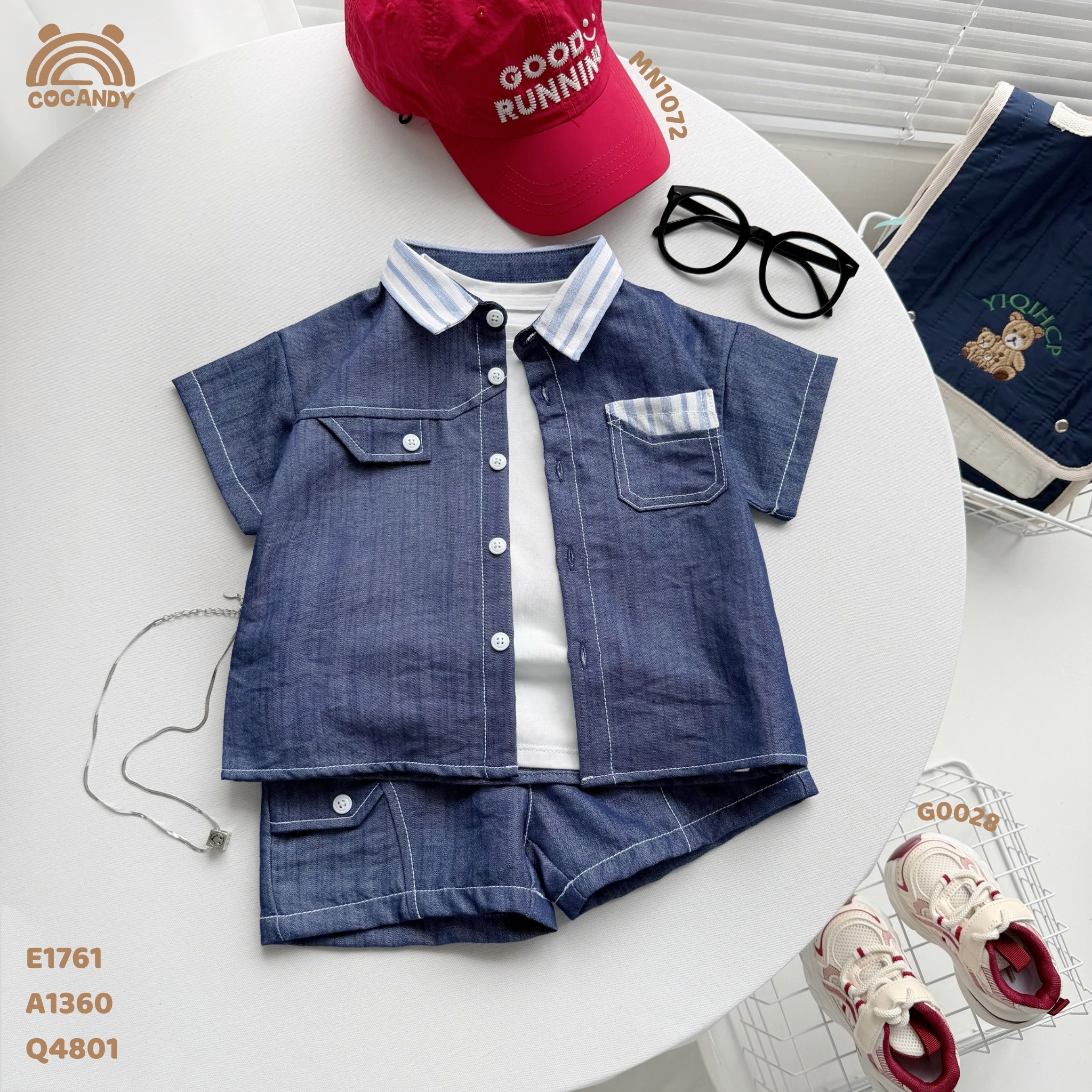 Áo cộc jeans XANH phối cổ sọc kẻ_thumbnail_8
