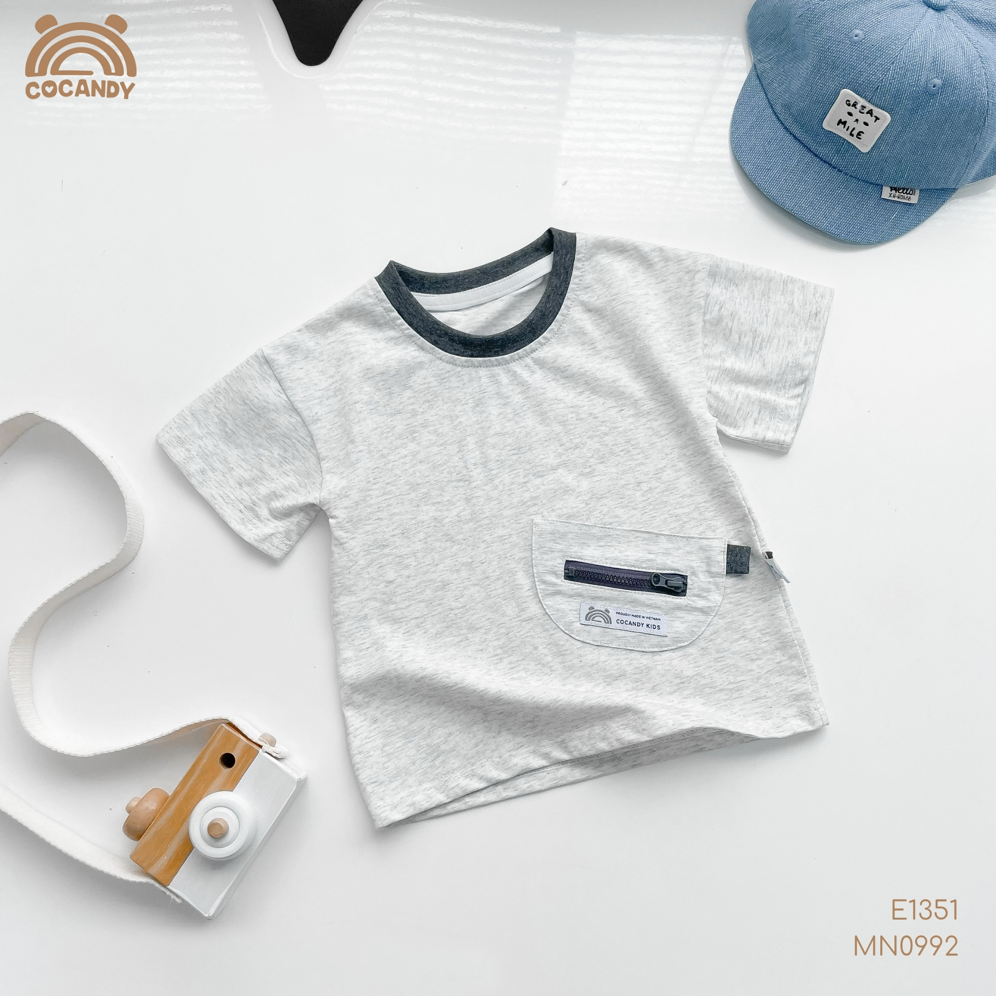 Áo cộc cotton GHI NHẠT phối túi bụng_thumbnail_1