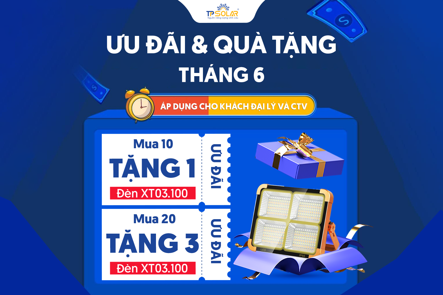 Tháng 6 bứt phá doanh số - Mua 10 tặng 1, mua 20 tặng 3 đèn xách tay NLMT