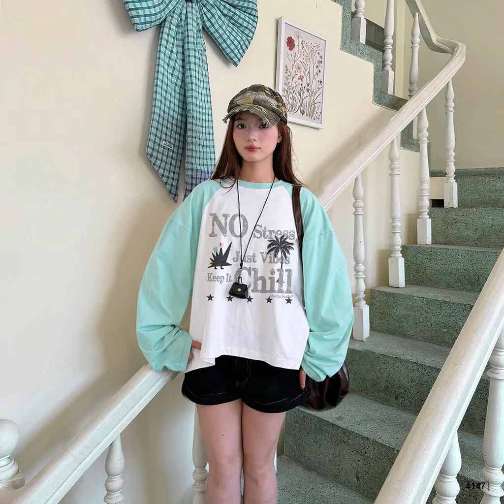 Áo thun boxy phối tay dài unisex Keep it chill Miucho 4147_thumbnail_3