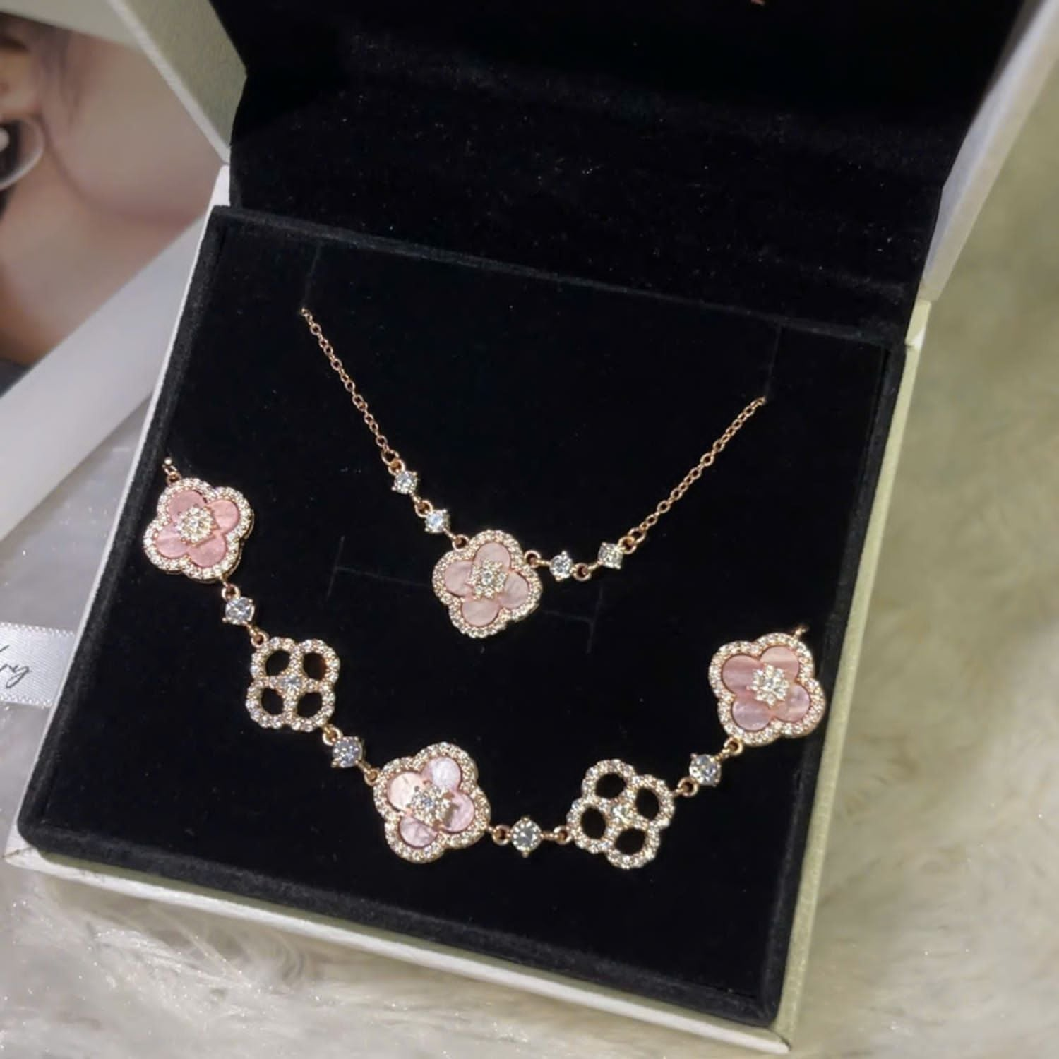 D291 - Dây chuyền cỏ 4 lá pha lê xi hồng