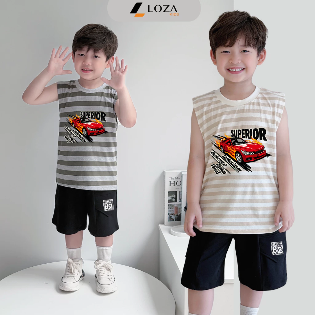 Bộ ba họa tiết kẻ ngang bé trai hình Ô TÔ - Loza Kids IB656 IB656