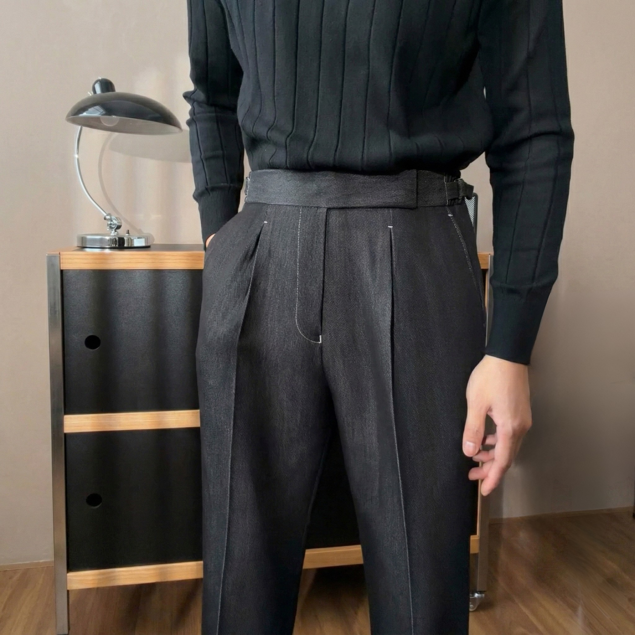 Quần Âu Sidetab Cạp Chun Denim