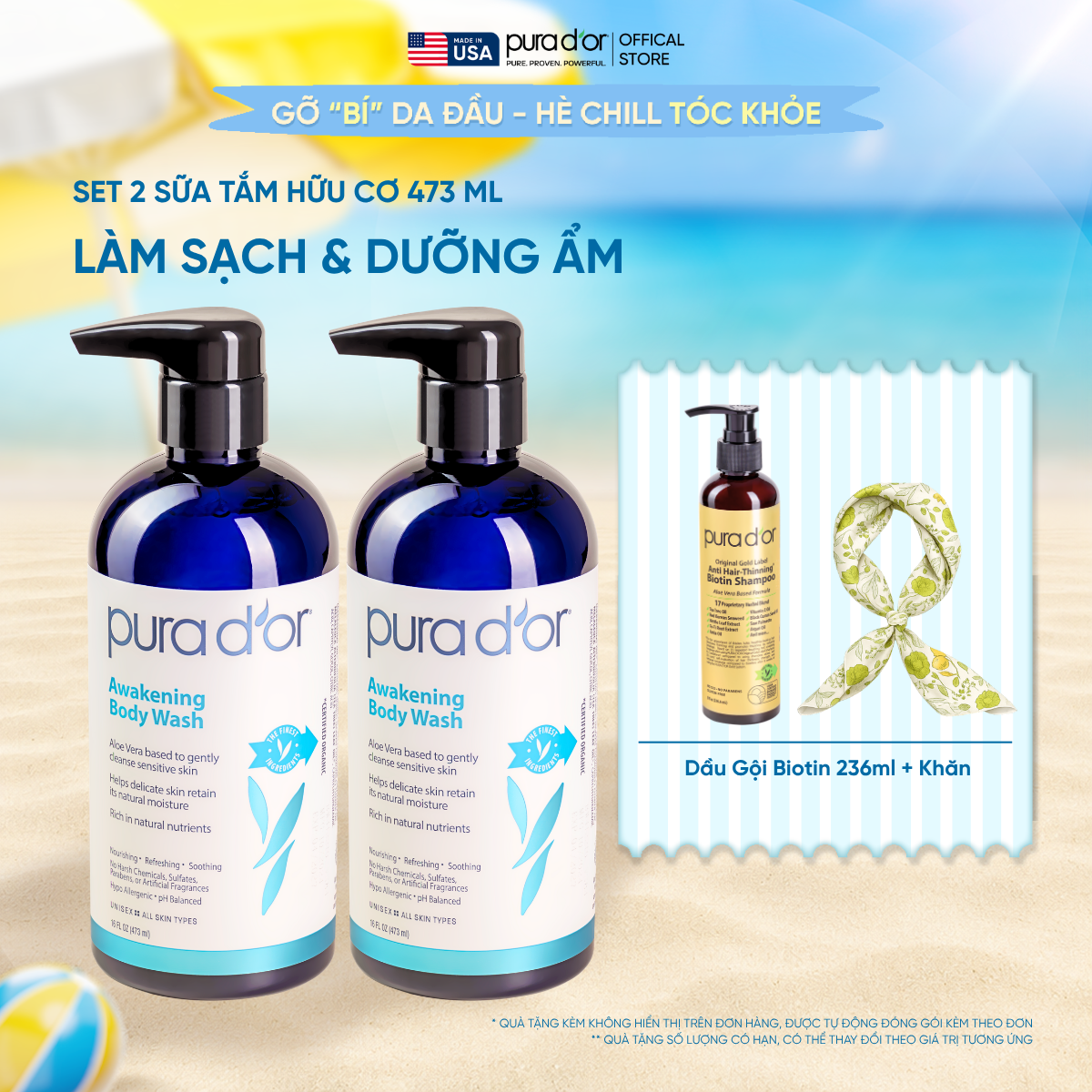 [Mua 2 tặng 1] Set 2 Sữa Tắm Pura D'or Awakening Body Wash Giúp Làm Sạch & Dưỡng Ẩm 473ml