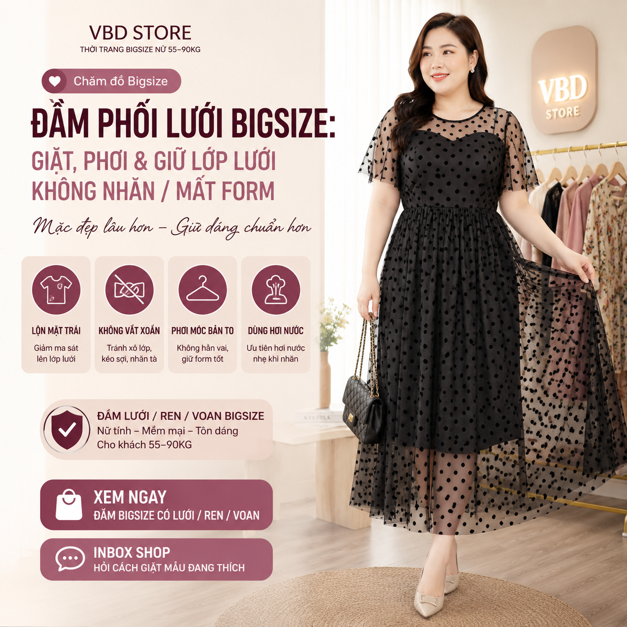 Đầm Phối Lưới Bigsize: Giặt, Phơi Và Giữ Lớp Lưới